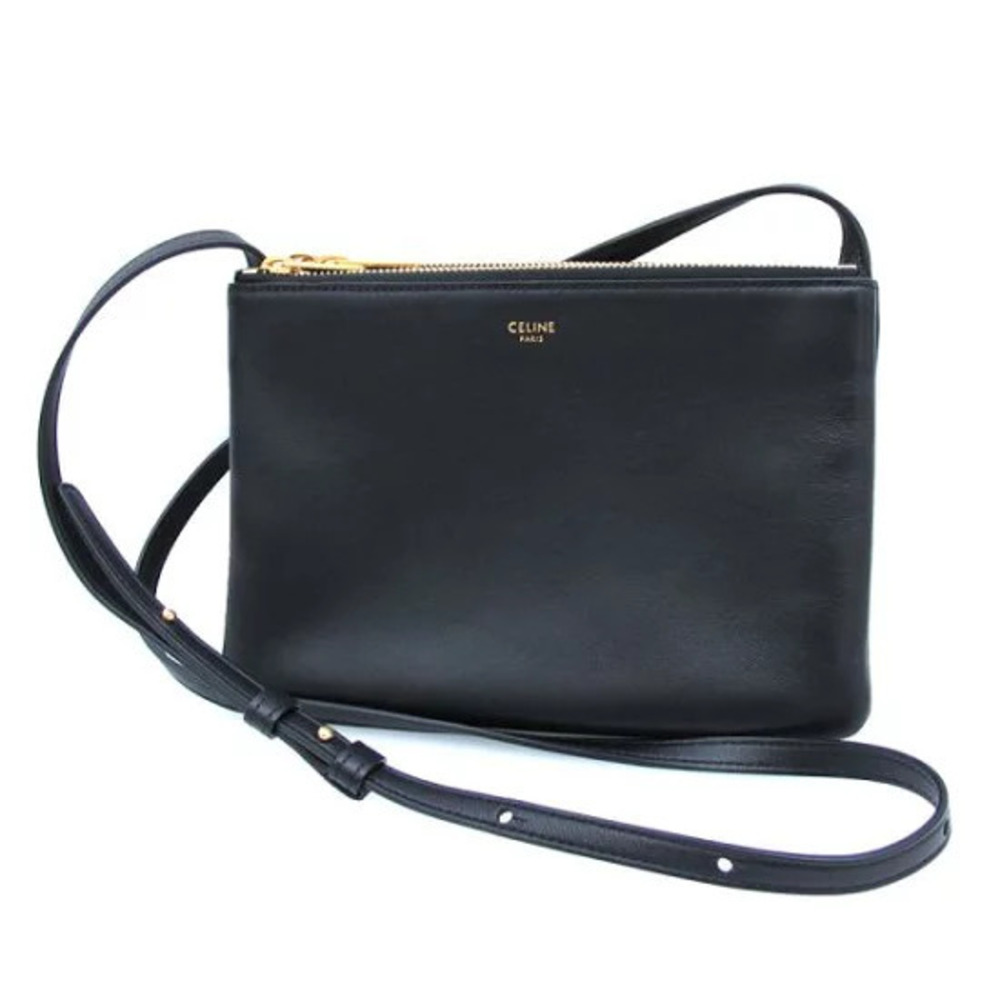 Celine Trio shoulder bag black leather